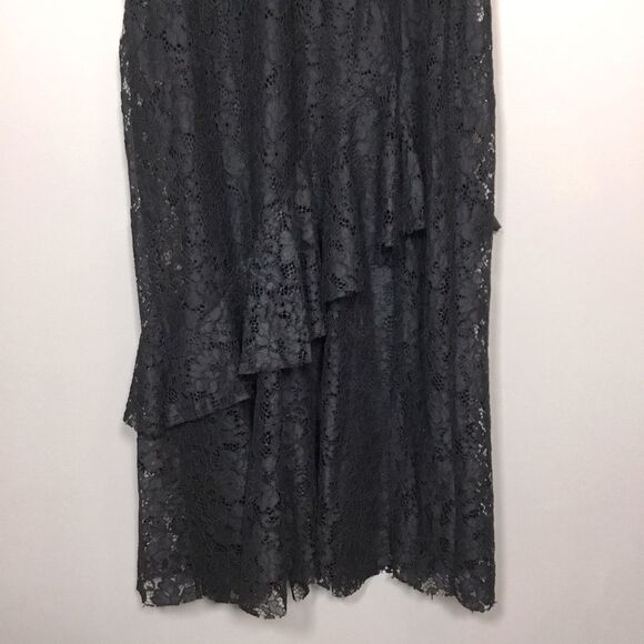 Formal black lace sleeveless dress with dress lining asymmetrical ruffle size M - Picture 10 of 11